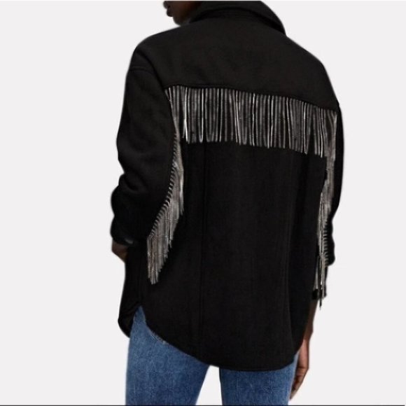 SAYLOR Layton Encrusted Embellished Rhinestone Fringe Trimmed Jacket Shacket - Picture 1 of 15
